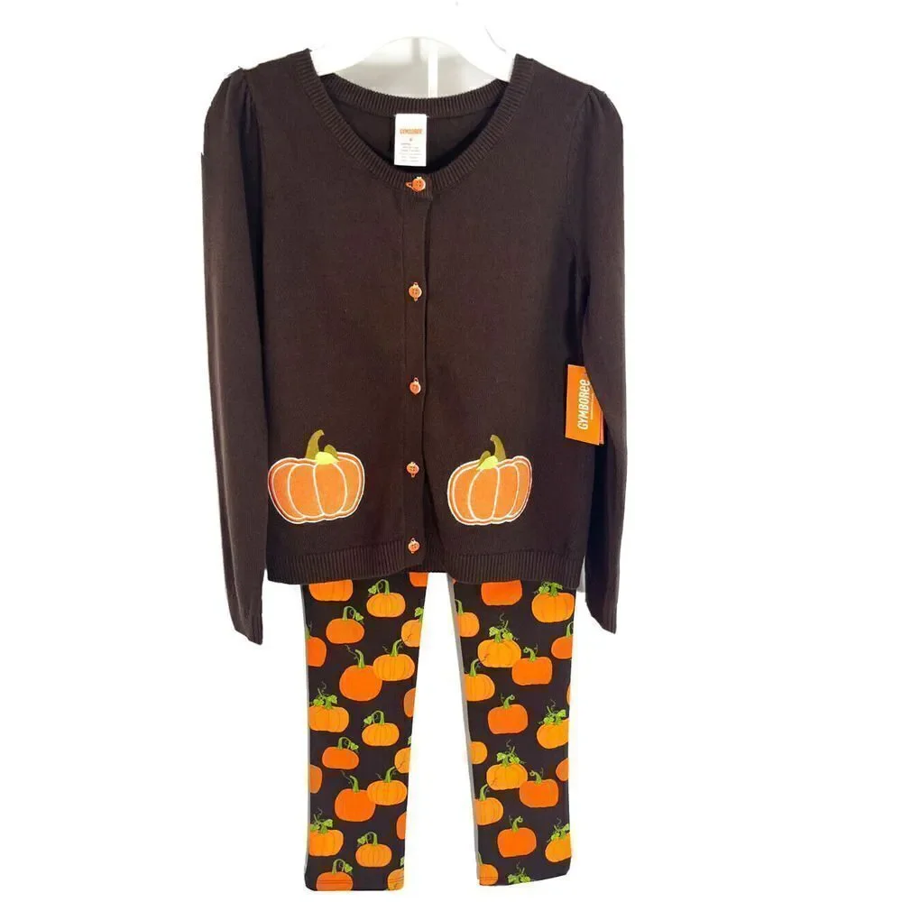 Gymboree 2 PC Girls 8 Brown‎ Sweater W/Appliques & Leggings Pumpkins Fall
